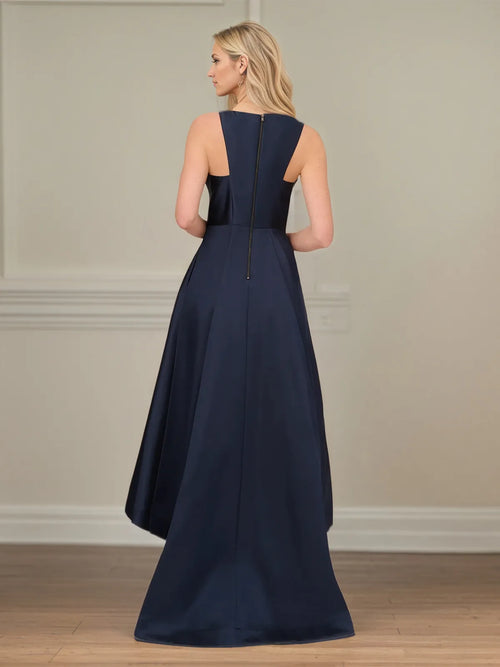 A Line Scoop Neck Sleeveless Asymmetrical Satin Mother of the Bride Dress