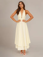 Zitronengelbes Chiffon-A-Linien-Kleid mit Neckholder, ärmellos, knöchellang, Brautjungfernkleid