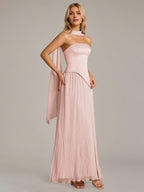 A Line Satin Off The Shoulder Sleeveless Floor Length Dress