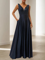 Purplish Blue Sequin A-Line Gown Satin Dress