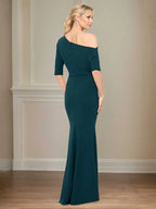 Trumpet/Mermaid Stretch Crepe One Shoulder Short Sleeves Floor Length Dress