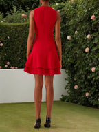 Rotes Rüschen Mini-Homecoming-Kleid mit Rundhalsausschnitt und ärmellos, A-Linie