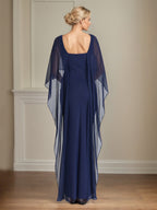 Navy Chiffon Sheath/Column Scoop Neck Floor Length Mother of the Bride Dresses