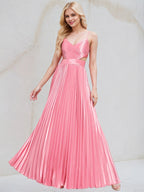 Peony Satin A Line Spaghetti Straps Sleeveless Floor Length Bridesmaid Dress