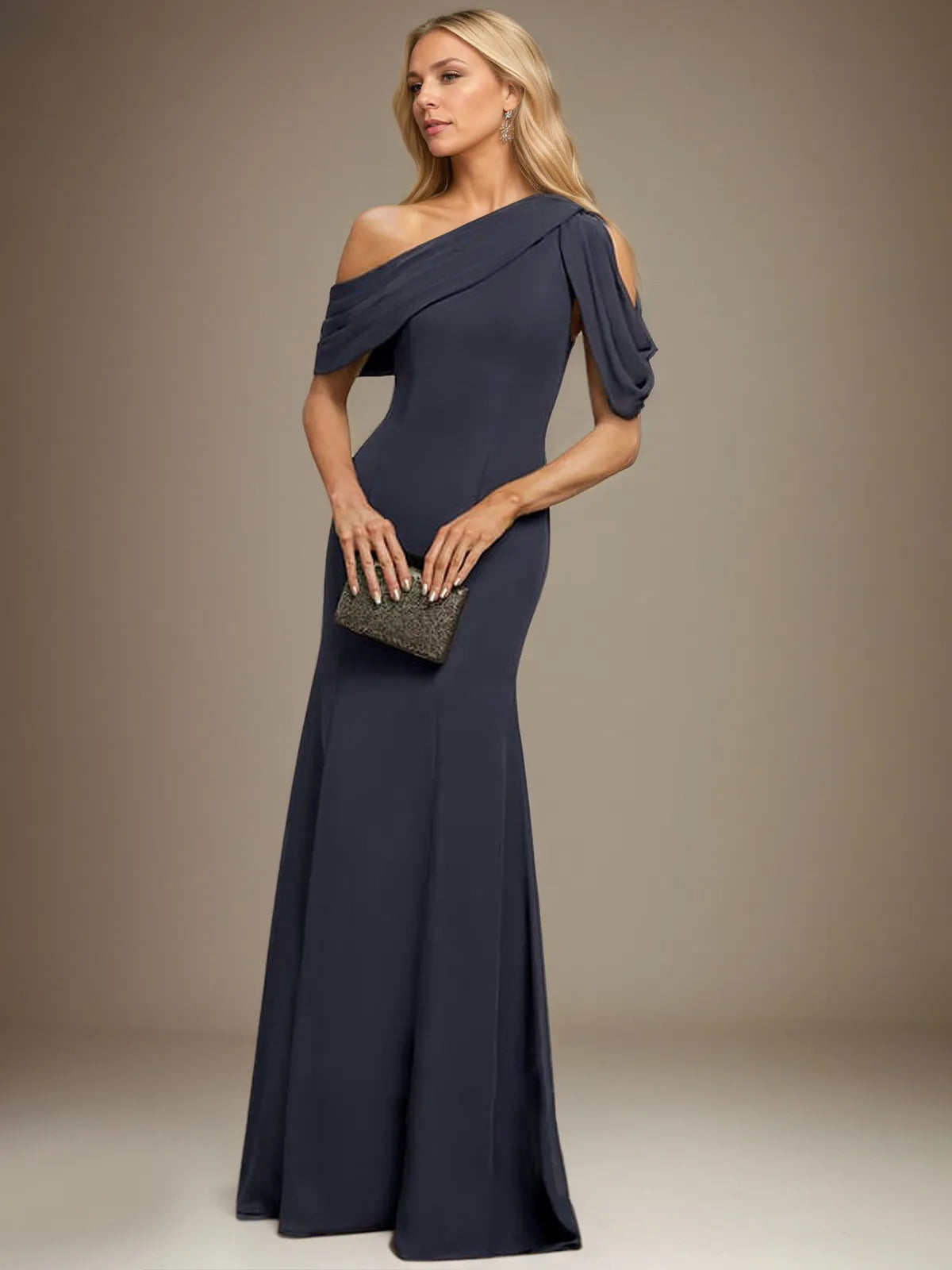 Trumpet/Mermaid One-Shoulder bodenlanges Chiffonkleid mit Plisseefalten