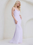 Lavender Chiffon Sheath/Column Spaghetti Straps Floor Length Bridesmaid Dress