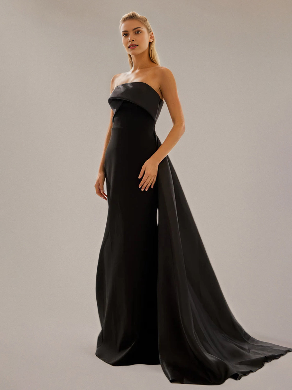Black Sheath/Column Stretch Crepe Off The Shoulder Sleeveless Floor Length Dresses