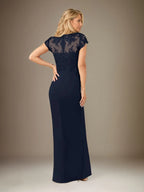 Sheath/Column V Neck Short Sleeve Floor Length Chiffon Dress With Cascading Ruffles