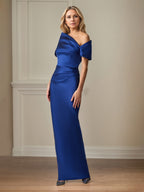 Königsblaues Satin-Etuikleid/Column-Kleid, schulterfrei, bodenlang, Mutter der Braut