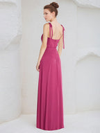 A Line Satin Spaghetti Straps Sleeveless Floor Length Bridesmaid Dress