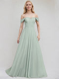 Agave Chiffon A Line Off the Shoulder Sleeveless Floor Length Bridesmaid Dress
