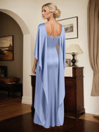 Robe longue fourreau/colonne en crêpe stretch col bateau manches cape