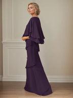 A Line V Neck Flutter Sleeve Floor Length Chiffon Mother of the Bride Dress