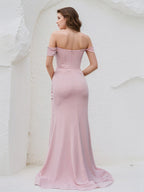 Lavender Blush Chiffon Sheath/Column Off the Shoulder Sleeveless Floor Length Bridesmaid Dress