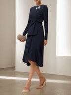 Abito midi blu navy a linea A con strass