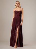 Wine Red A-Line Spaghetti Straps Sleeveless Floor-Length Bridesmaid Dress
