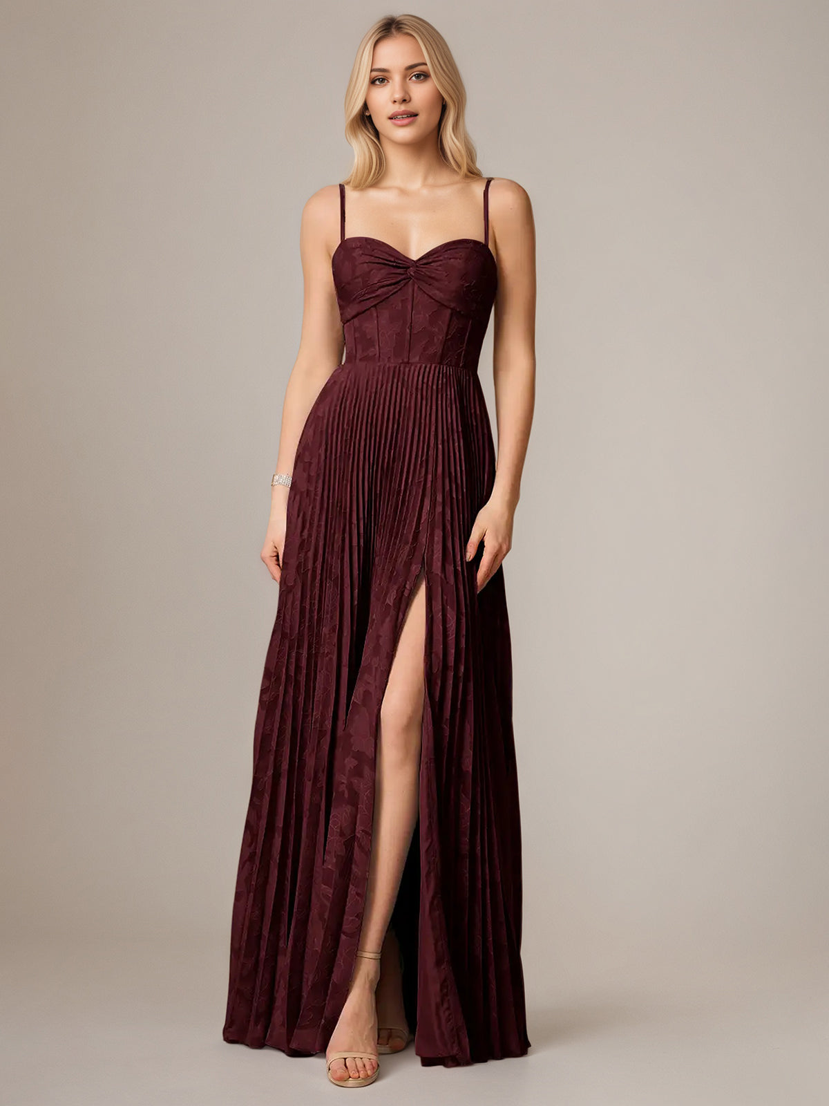 Wine Red A-Line Spaghetti Straps Sleeveless Floor-Length Bridesmaid Dress