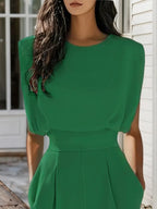 Damen Grüner Rundhals Ärmelloser Eleganter Jumpsuit