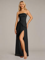 A Line Satin Off The Shoulder Sleeveless Floor Length Dress