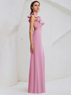 Chiffon Sheath/Column Square Neck Sleeveless Floor Length Bridesmaid Dress