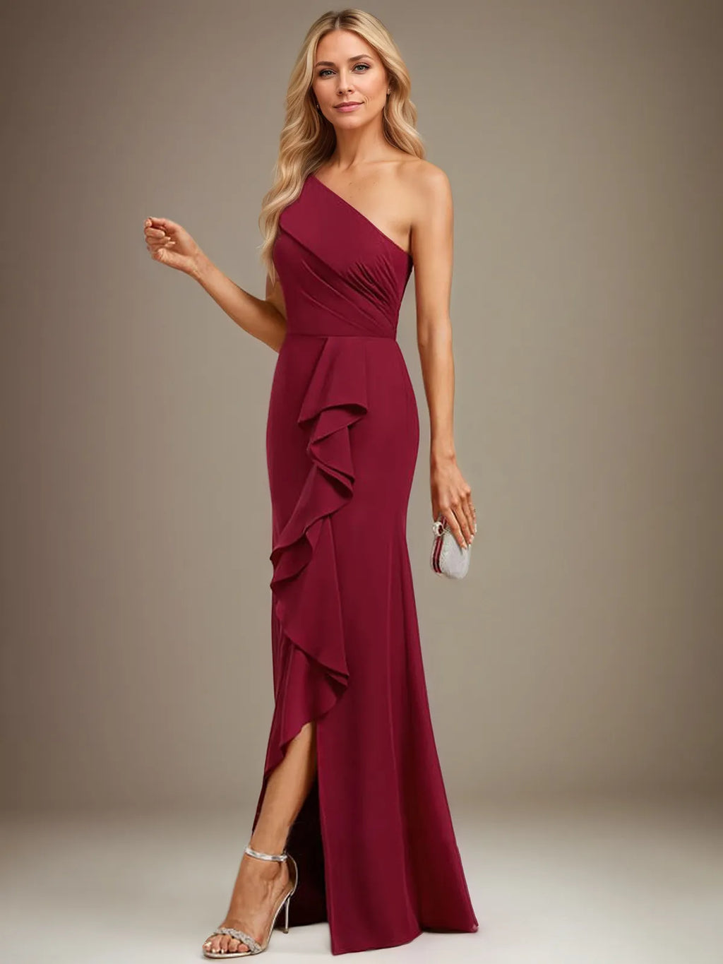 Trumpet/Mermaid One Shoulder Floor-Length Chiffon Evening Dress With Cascading Ruffles