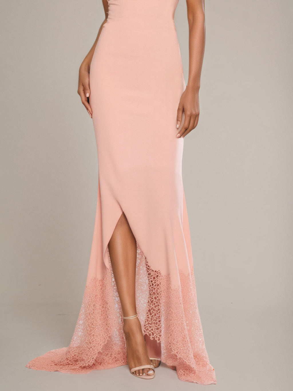 Rosa 3D Blumen Spitze klassisches einseitig schulterfreies ärmelloses Meerjungfrauenkleid