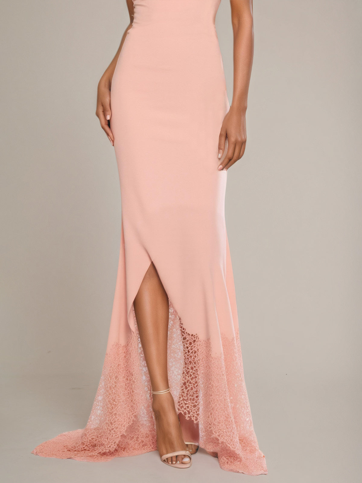 Rosa 3D Blumen Spitze klassisches einseitig schulterfreies ärmelloses Meerjungfrauenkleid