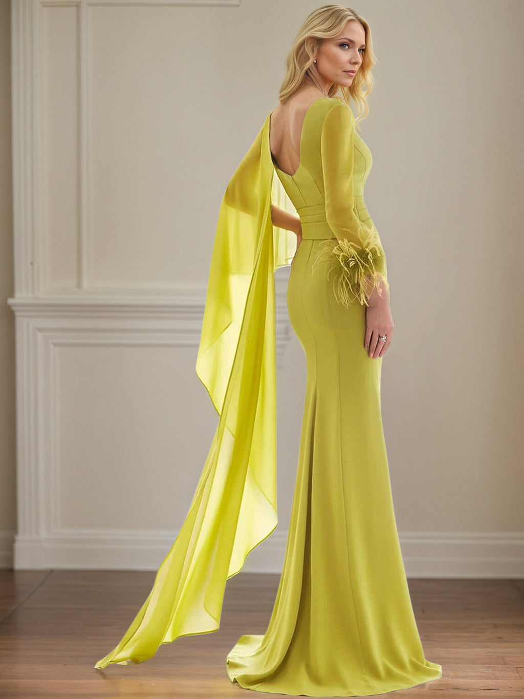 Lime Chiffon Sheath/Column V Neck Long Sleeves Floor Length Mother of the Bride Dresses