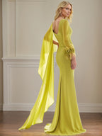Lime Chiffon Sheath/Column V Neck Long Sleeves Floor Length Mother of the Bride Dresses