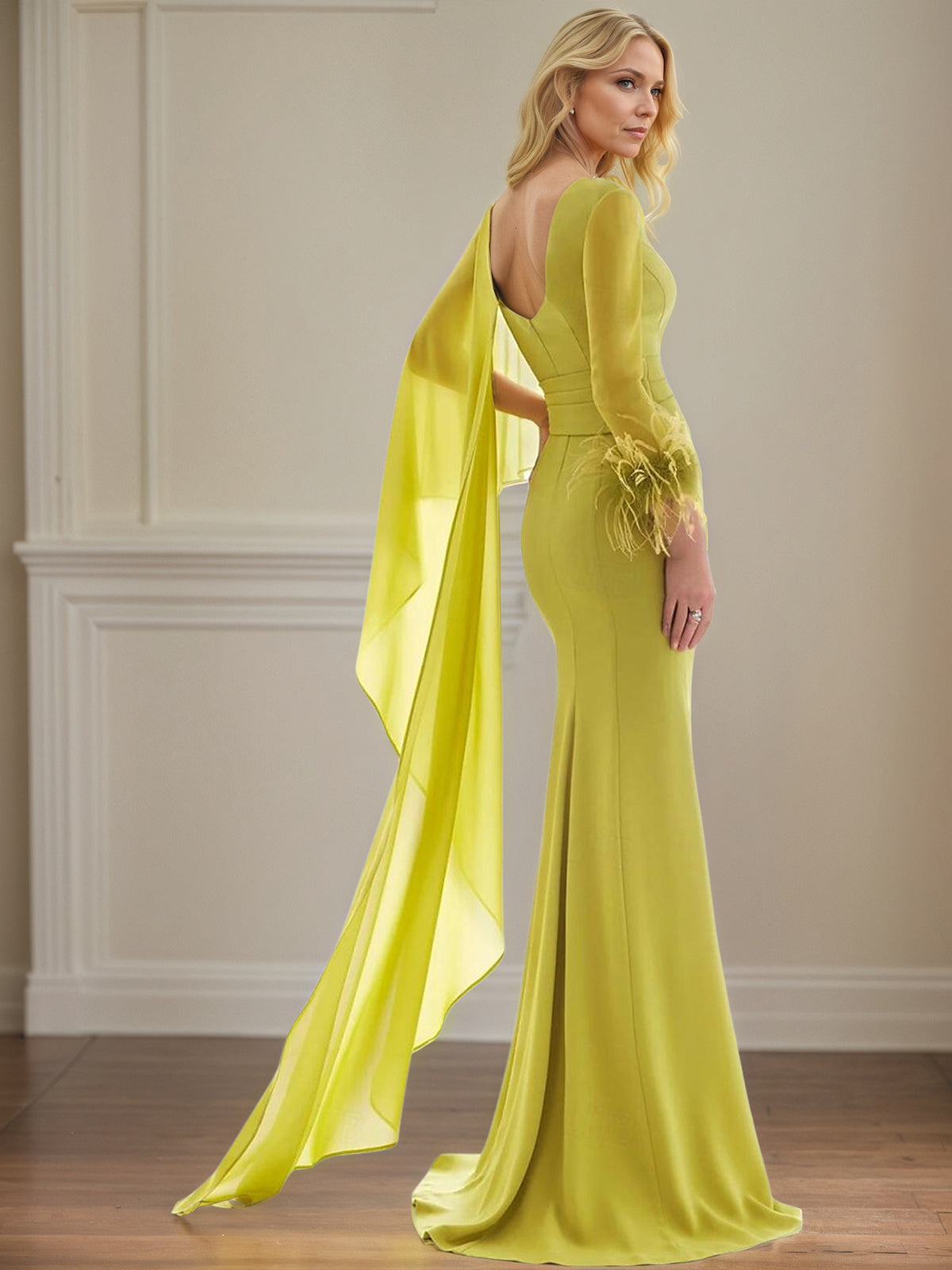 Lime Chiffon Sheath/Column V Neck Long Sleeves Floor Length Mother of the Bride Dresses