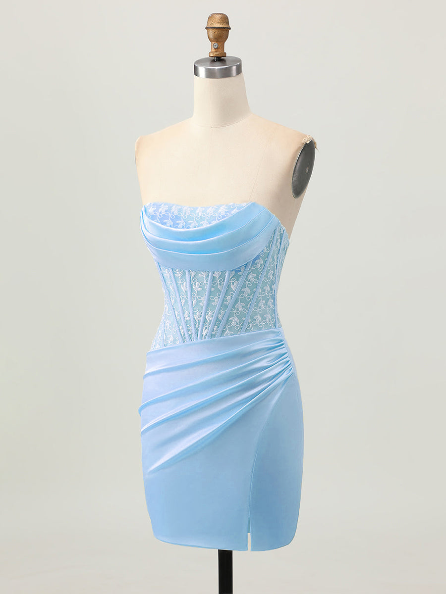 Robe bustier moulante en satin avec corset et laçage dans le dos pour bal de promo