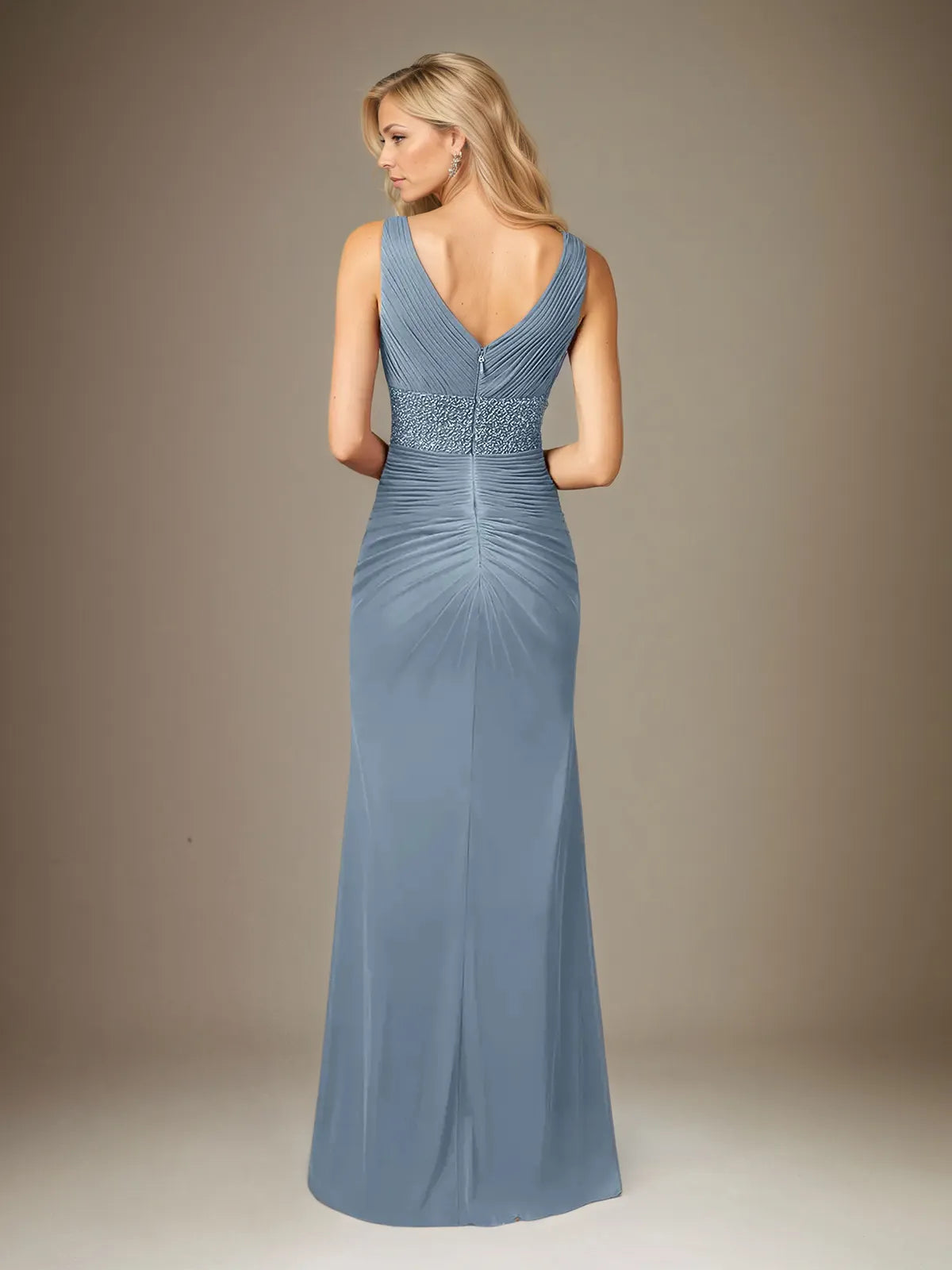 Trumpet/Meerjungfrau V-Ausschnitt Ärmelloses Bodenlanges Chiffonkleid mit Pailletten
