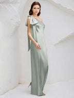 Sheath/Column One Shoulder Sleeveless FloorLength Chiffon Bridesmaid Dresses With Bow