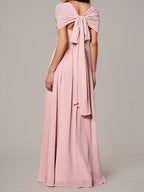 Petal A Line Chiffon V Neck Short Sleeves Floor-Length Bridesmaid Dresses