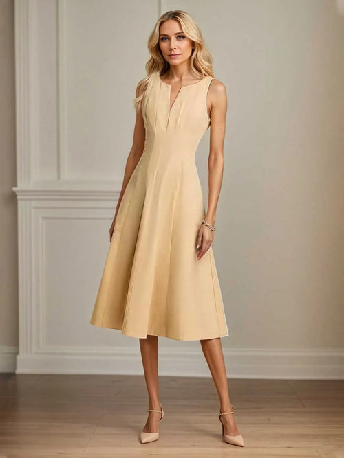 A-Linie V-Ausschnitt Ärmellos Tea-Länge Stretch Krepp Kleid für die Brautmutter