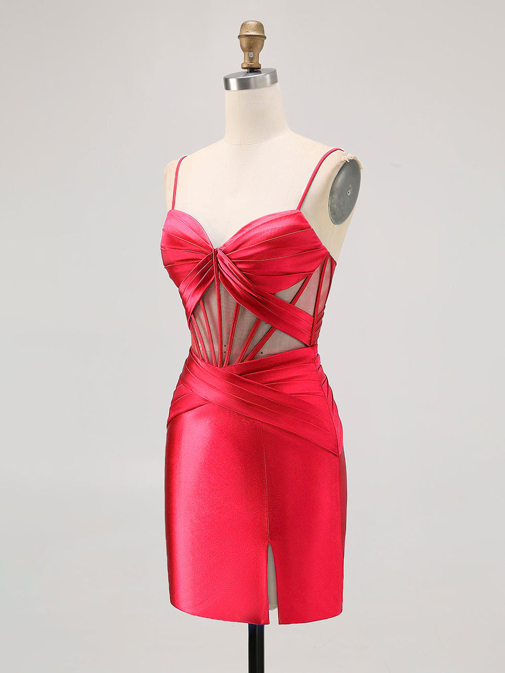 Robe mini plissée moulante avec corset transparent et fente