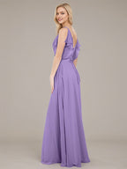 Tahiti A Line Chiffon Spaghetti Straps Sleeveless Floor-Length Bridesmaid Dresses