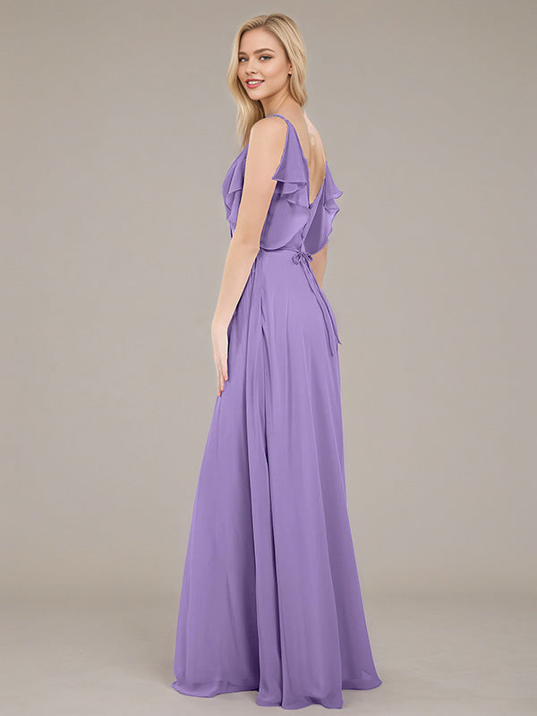 Tahiti A Line Chiffon Spaghetti Straps Sleeveless Floor-Length Bridesmaid Dresses