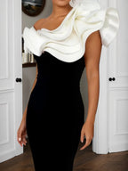 Black Asymmetrical One Shoulder Sheath Midi Dress