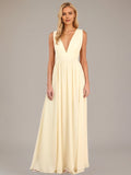 A Line Chiffon V Neck Sleeveless Floor Length Dresses With High Slit