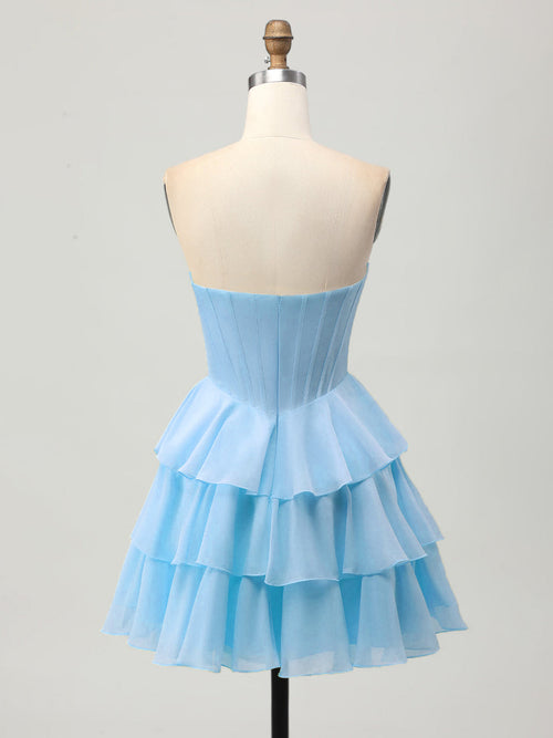A Line Strapless Tiered Corset Beaded Homecoming Dress