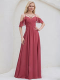 Cinnamon Rose Chiffon A Line Spaghetti Straps Floor Length Bridesmaid Dress