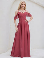 Cinnamon Rose Chiffon A Line Spaghetti Straps Floor Length Bridesmaid Dress