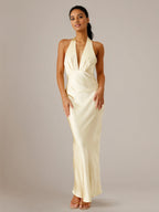 Yellow Satin Sheath/Column V Neck Sleeveless Floor Length Bridesmaid Dresses