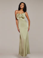 Dusty Sage Sheath/Column Satin Spaghetti Straps Sleeveless Floor-Length Bridesmaid Dresses