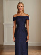 Navy Sheath/Column Off The Shoulder Floor Length Mother of the Bride Dresses