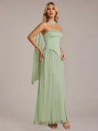 A Line Satin Off The Shoulder Sleeveless Floor Length Dress