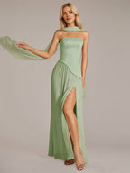 A Line Satin Off The Shoulder Sleeveless Floor Length Dress