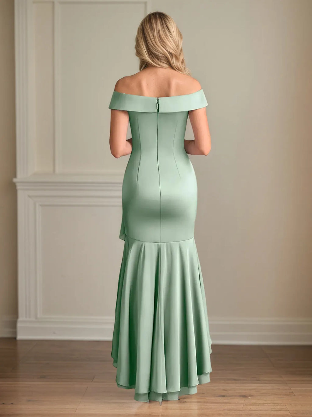Schmaler Schnitt/Column Satin schulterfrei ärmellos asymmetrisches Kleid
