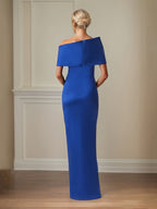 Königsblaues Satin-Etuikleid/Column-Kleid, schulterfrei, bodenlang, Mutter der Braut